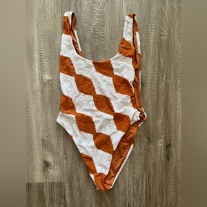 Aerie Orange Patterned Bathing Suit